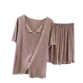 thumbnail image 1 of Bibifish Women Two Piece Sets Ruffled V Neck Short Sleeve Tops Ruffle Shorts Soft Cozy Home Sleepwear Lightweight Loungewear, 1 of 3