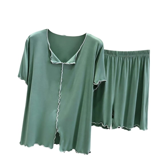 Bibifish Women Two Piece Sets Ruffled V Neck Short Sleeve Tops Ruffle Shorts Soft Cozy Home Sleepwear Lightweight Loungewear