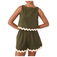 thumbnail image 1 of Bibifish Women Two Piece Sets Scallop Sleeveless Crop Tops Elastic Waist Shorts Summer Beach Vacation Matching Outfits Comfy Shorts Sets, 1 of 7