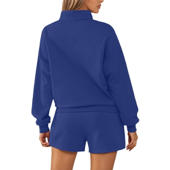 Bibifish Women Two Piece Sets Textured Quilted Half Zip Pullover Tops Elastic Waist Shorts Casual Home Loungewear Matching Sets