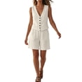 thumbnail image 1 of Bibifish Women Two Piece Sets V Neck Button Front Sleeveless Vest Tops High Waist Shorts Business Office Workwear Matching Outfits, 1 of 7