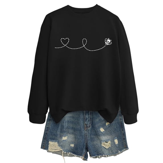 Bibifish Women Yellow Sweatshirts Casual Autumn Crewneck Long Sleeve Hoodless Sweatshirts Fashion Bee Graphic Print Daily Wear Pullover Tops