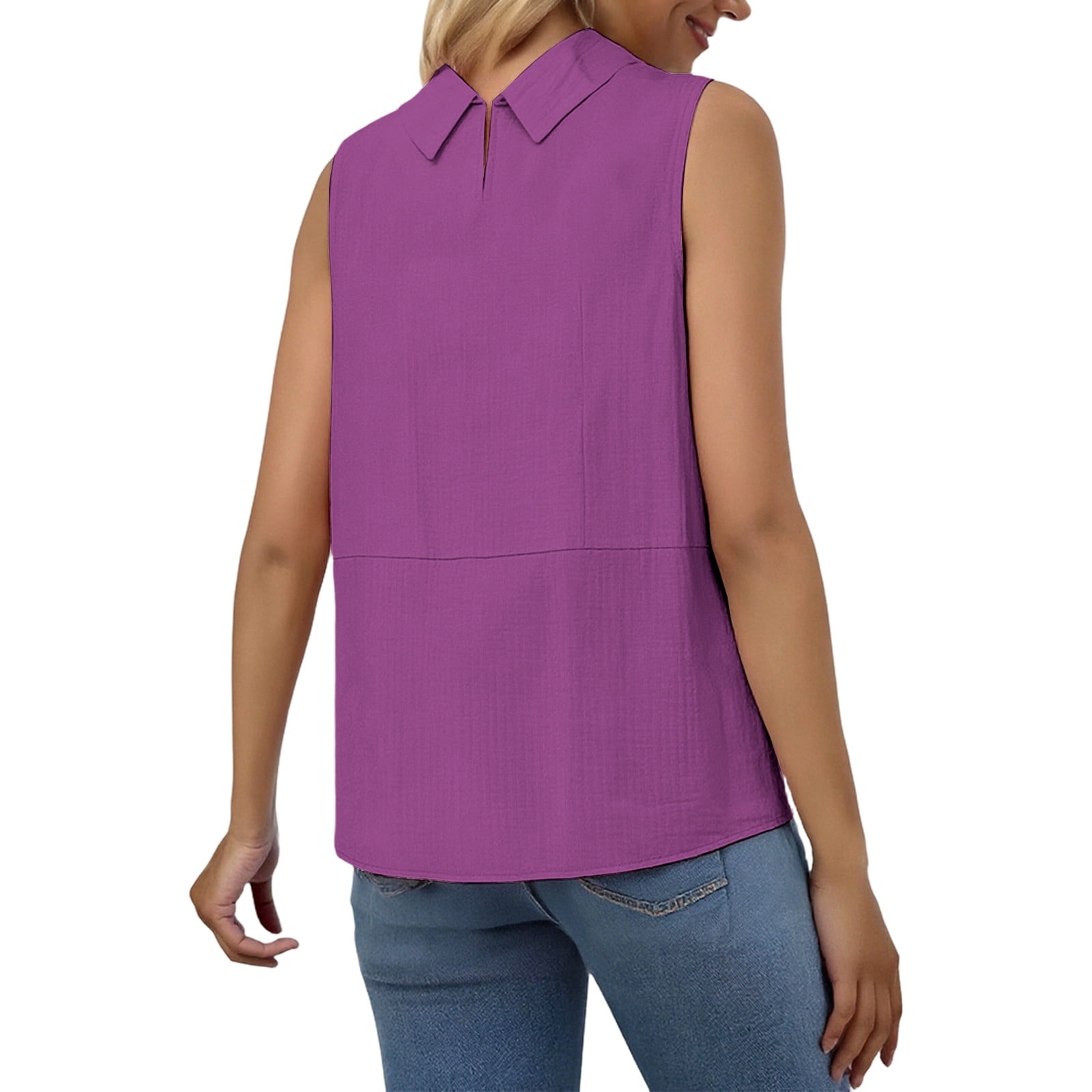 Bibifish Women's Blouses Peter Pan Collar Split V-Neck Sleeveless Tops