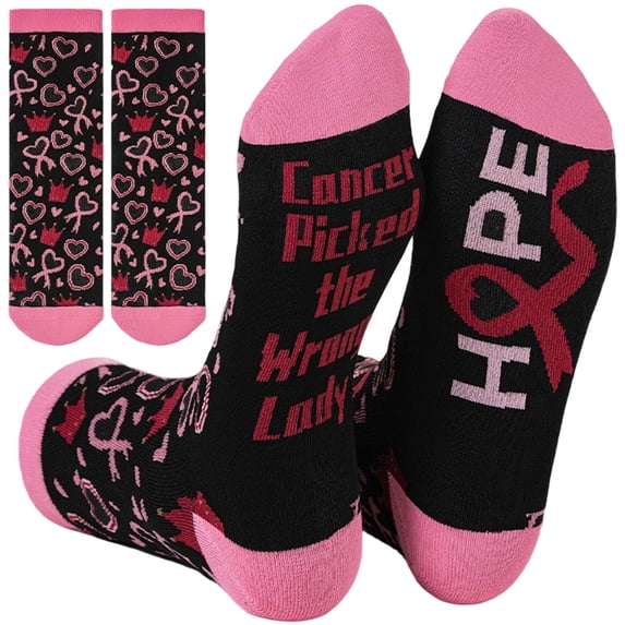 Bibifish Women’s Breast Cancer Awareness Socks Pink Ribbon Butterfly Graphic Crew Socks Soft Stretch Novelty Crew Socks