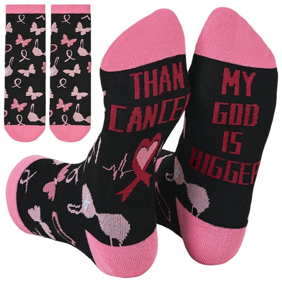 Bibifish Women’s Breast Cancer Awareness Socks Pink Ribbon Butterfly Graphic Crew Socks Soft Stretch Novelty Crew Socks
