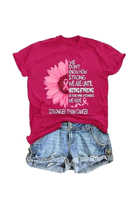 Women's Cancer Awareness T-Shirt Daily Style Crew Neck Tee Shirts Letter Print Short Sleeve Casual Tee Top
