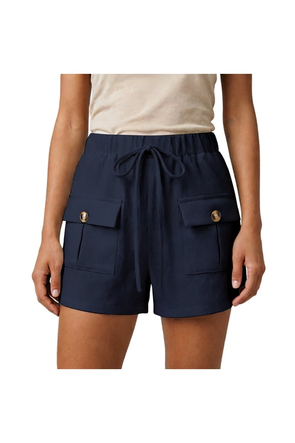 Women's Cargo Shorts Summer Loose Mid Waist Drawstring Straight Leg Shorts Hiking Utility Shorts With Multi Pocket