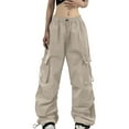 thumbnail image 1 of Bibifish Women's Cargo Wide Leg Pants Multi Pocket Design Lightweight Loose Fit Street Style Wear Pants With Drawstring Details, 1 of 8