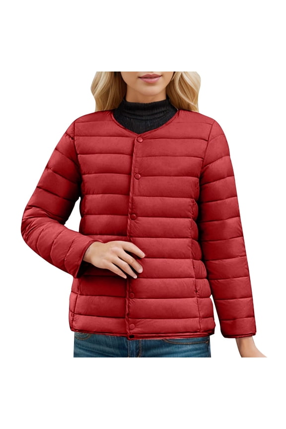 Women's Down Jackets Casual Collarless Button Front Lightweight Jackets Winter Daily Wear Packable Down Jackets With Pockets
