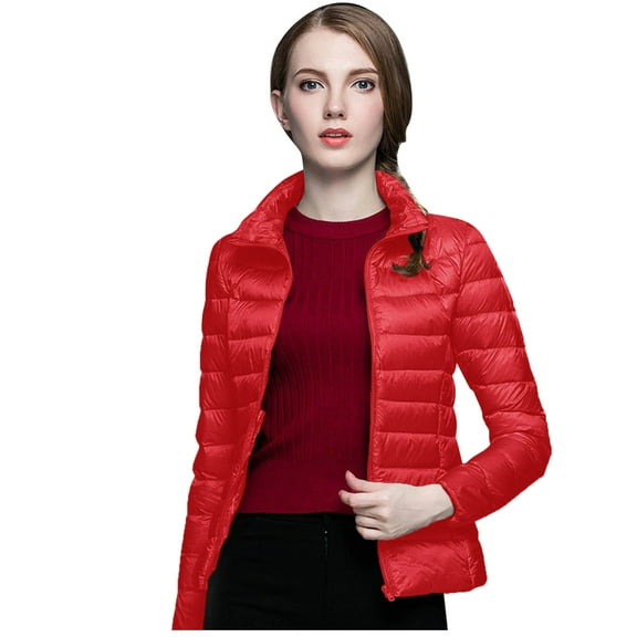 Bibifish Women's Down Jackets Warm Lightweight Jackets Collared Long Sleeve Zip Up Coats Slim Fit Winter Windproof Short Down Coats