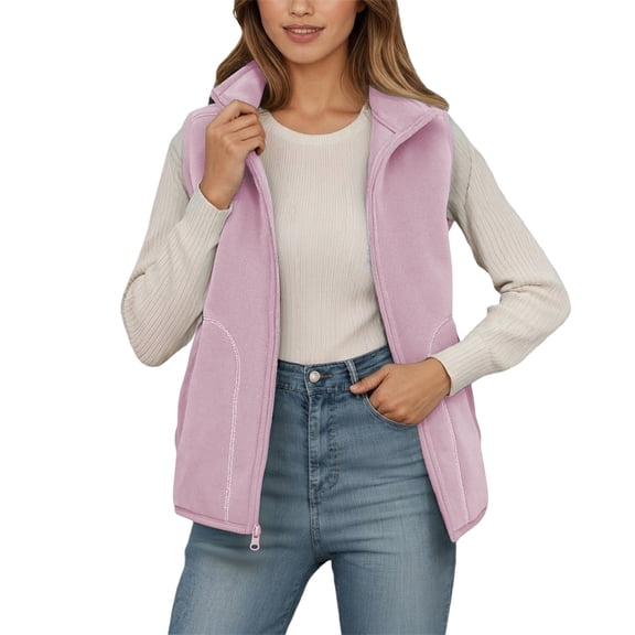 Bibifish Women's Fleece Vests Solid Color Zip Up Collared Gilets Lightweight Casual Daily Outdoor Activities Outerwear With Pockets