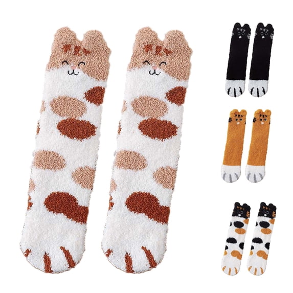 Bibifish Women's Fuzzy Crew Socks Autumn Winter Coral Warm Stockings ...