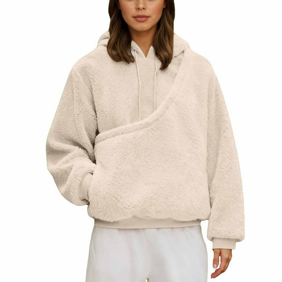 Bibifish Women's Hoodie Fluffy Pet Pouch Pocket Drawstring Hood Soft Warm Oversized Fit Casual Indoor Lounging Cozy Stylish Hoodies