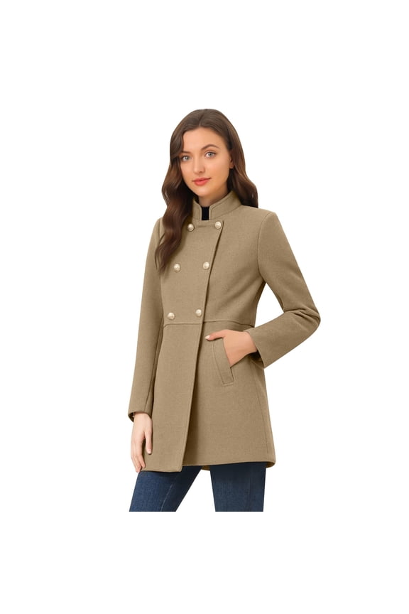 Women's Jacket Classic Solid Double Button High Collar Coats Mid Length Winter Trendy Wear Elegant Office Jackets
