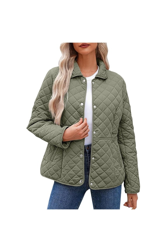 Women's Jackets Solid Color Button Down Lapel Quilted Jackets Lightweight Long Sleeve Windproof Autumn Daily Wear Outerwear