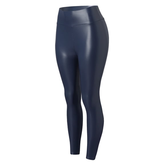 Bibifish Women's Leggings Black Faux Leather Leggings High Waisted Shiny Fabric Slim Fit Trendy Wear Ladies Pants With Stretch