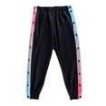 thumbnail image 1 of Bibifish Women's Pants Black Track Pants With Side Panels Snap Button Colorful Stripe Design Soft Breathable Elastic Waist Sporty Wear Pants, 1 of 4
