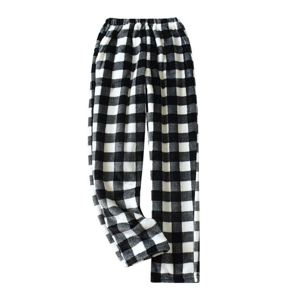 Bibifish Women's Pants Black White Plaid Loungewear Pants Elastic Waist Soft Comfy Loose Fit Fluffy Loungewear Pants With Pockets