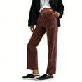thumbnail image 1 of Bibifish Women's Pants Corduroy High Waisted Straight Pants Soft Comfy Loose Fit Vintage Style Daily Wear Pants With Button Fly, 1 of 3
