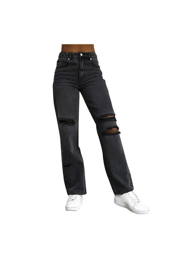 Women's Pants Distressed Ripped Denim Jeans Casual Trendy Long Pants Street Style Daily Wear Bottoms With Classic Ripped Design