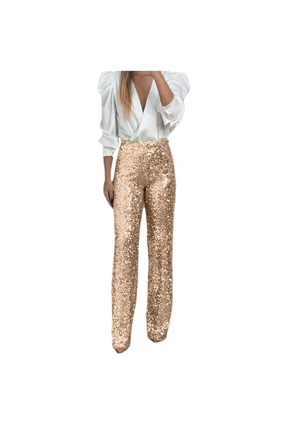 Women's Pants Gold Sequin Pants High Waisted Shiny Slim Fit Trendy Party Streetwear Wear Pants With Sparkling Design