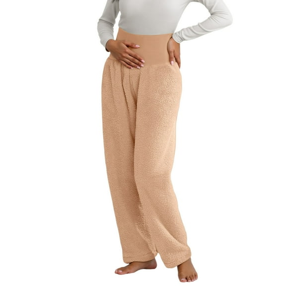 Bibifish Women's Pants Gray Maternity Fleece Pants Elastic Waistband Stretchy Loose Fit Casual Daily Wear Loungewear Pants With Belly Support