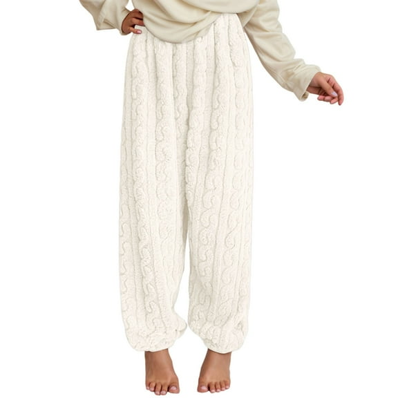 Bibifish Women's Pants Light Blue Cable Knit Fleece Pants Elastic Waist Soft Fabric Loose Fit Casual Loungewear Pants With Textured Design