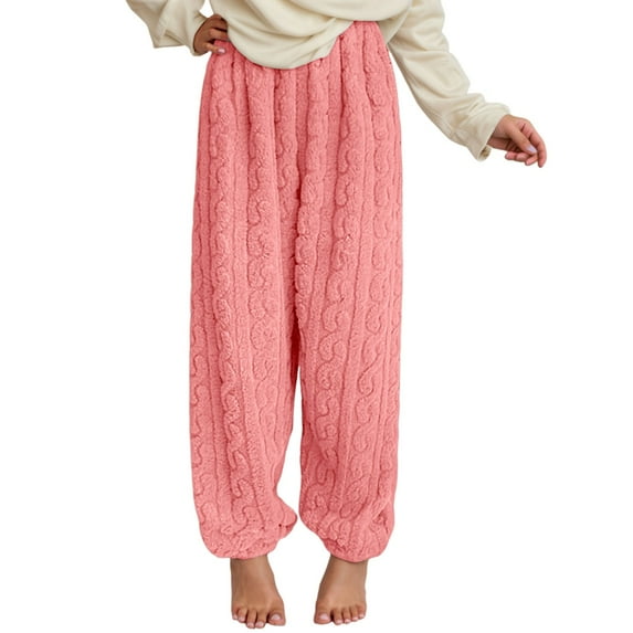Bibifish Women's Pants Light Blue Cable Knit Fleece Pants Elastic Waist Soft Fabric Loose Fit Casual Loungewear Pants With Textured Design