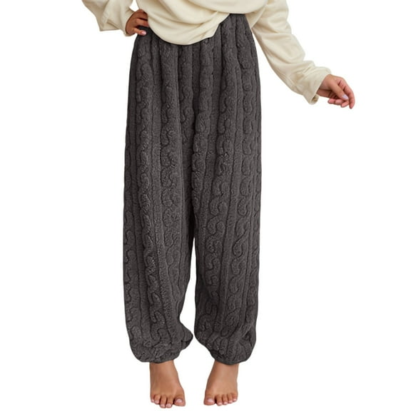 Bibifish Women's Pants Light Blue Cable Knit Fleece Pants Elastic Waist Soft Fabric Loose Fit Casual Loungewear Pants With Textured Design