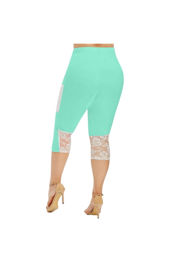 Women's Pants Oversized Solid Color Lace Patchwork Pants Slim Fit 3/4 Length Yoga Pants Stretch Fit Sporty Casual Workout Bottoms