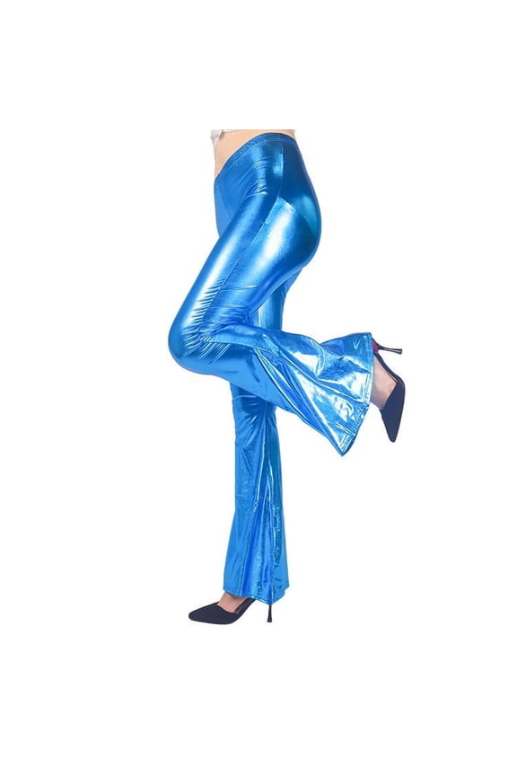 Women's Pants Shiny Pu Leggings Stylish Slim Fit Pants Shiny Leather Flare Leg Long Trousers Party Clubwear Dance Bottoms