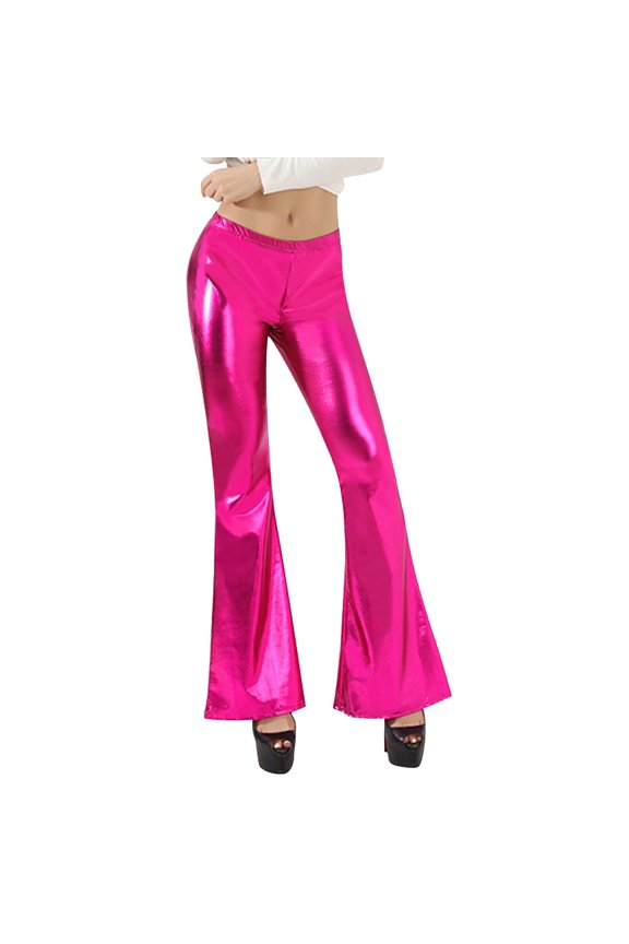 Women's Pants Shiny Pu Leggings Stylish Slim Fit Pants Shiny Leather Flare Leg Long Trousers Party Clubwear Dance Bottoms