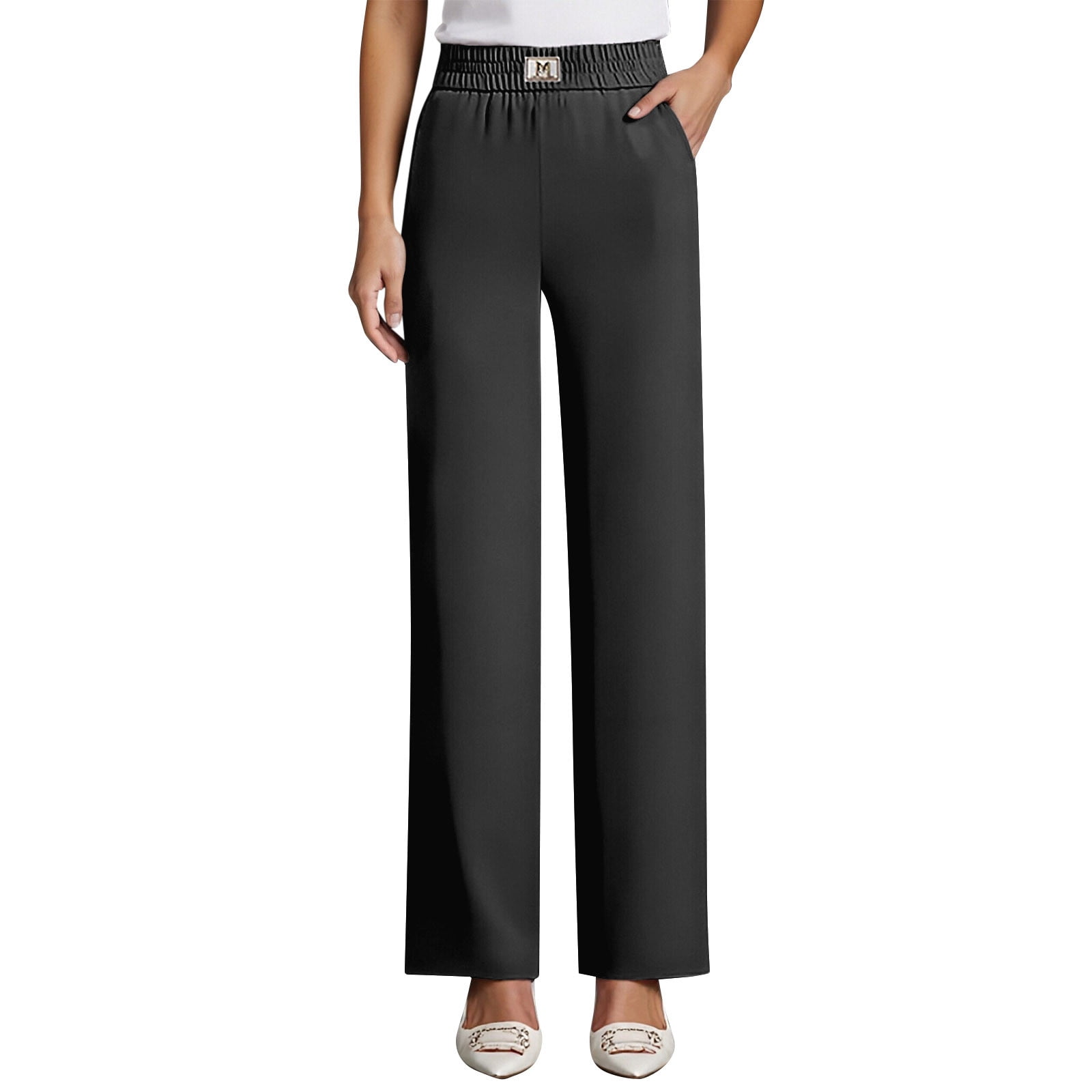 Bibifish Women's Pants Wide Leg Dress Pants High Waisted Smooth Loose ...