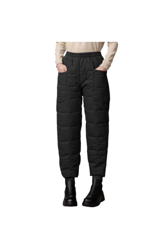 Women's Pants Winter Thermal Padded Pants Casual Wide Leg Trousers Lightweight Windproof Lined Outdoor Quilted Pants