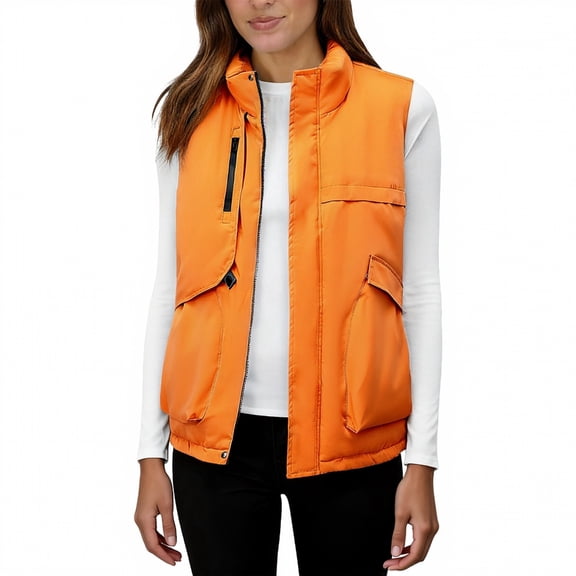 Bibifish Women's Puffer Vests Solid Multi-Pockets Zip Up Quilted Gilets Sleeveless Casual Lightweight Breathable Hiking Outerwear