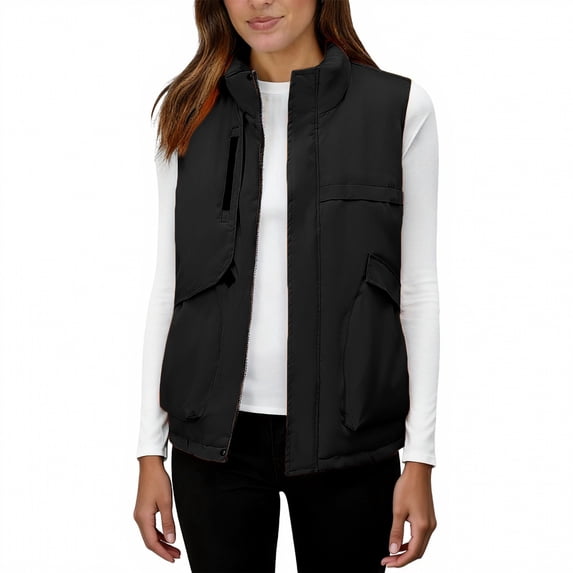 Bibifish Women's Puffer Vests Solid Multi-Pockets Zip Up Quilted Gilets Sleeveless Casual Lightweight Breathable Hiking Outerwear