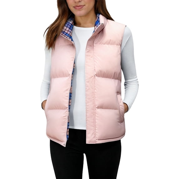 Bibifish Women's Puffer Vests Stylish Plaid Pattern Lined Unisex Zip Vest Oversized Stand Collar Casual Utility Quilted Gilets Outerwear