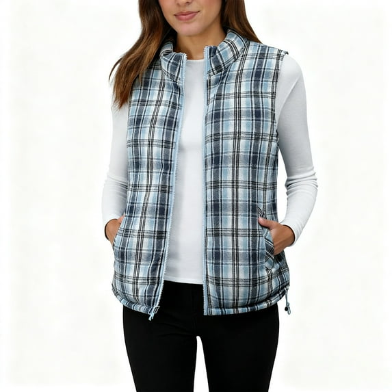 Bibifish Women's Puffer Vests Winter Warm Quilted Gilets With Plaid Lining Lightweight Casual Daily Wear Sleeveless Coats With Pockets