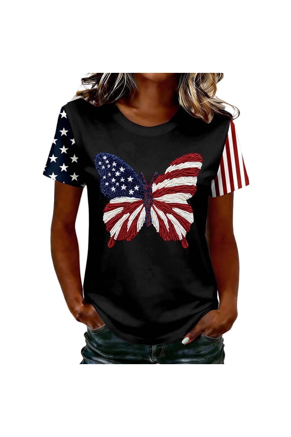 Womens 4th Of July Tees Raglan Short Sleeve Tshirts 250 Years Butterfly Pattern American Flag Independence Day Tee Tops