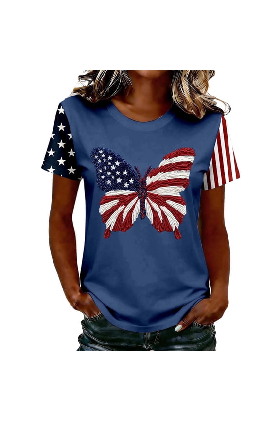 Womens 4th Of July Tees Raglan Short Sleeve Tshirts 250 Years Butterfly Pattern American Flag Independence Day Tee Tops