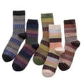 thumbnail image 1 of Bibifish Womens And Mens Socks 5 Pairs Ladies Striped Pattern Socks Winter Warm Socks Thick Knitted Soft Unisex Crew Socks For Women Men, 1 of 3