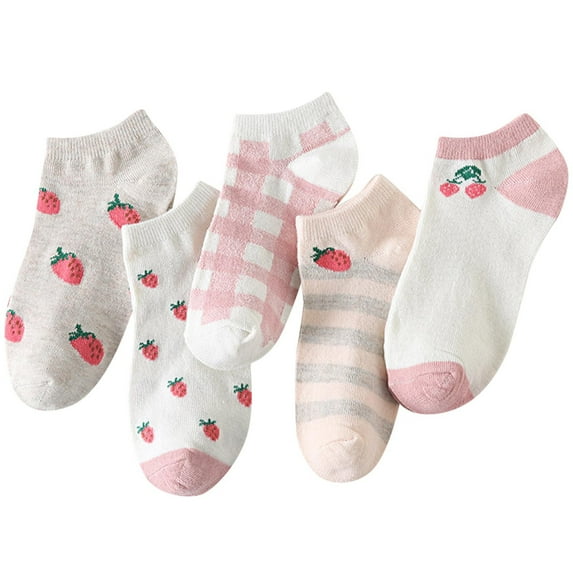 Bibifish Womens Ankle Sock Sets 5 Pairs Cute Strawberry Pattern Cartoon Socks Breathable Lightweight Trendy Summer Daily Sock Sets