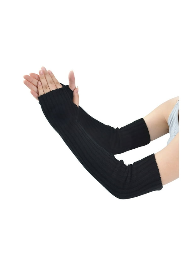 Womens Arm Warmers Solid Color Fingerless Knitted Elbow Length Gloves Soft Winter Warm Comfy Streetwear Gloves For Ladies