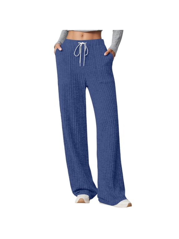 Womens Athletic Pants Color Block Drawstring Barrel Fit Loose Y2K Style Workout Pants With Pockets