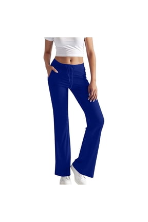 Womens Athletic Pants Solid Bootcut Drawstring Elastic Waist Button Slit Hem Stretch Daily Workout Pants With Pockets