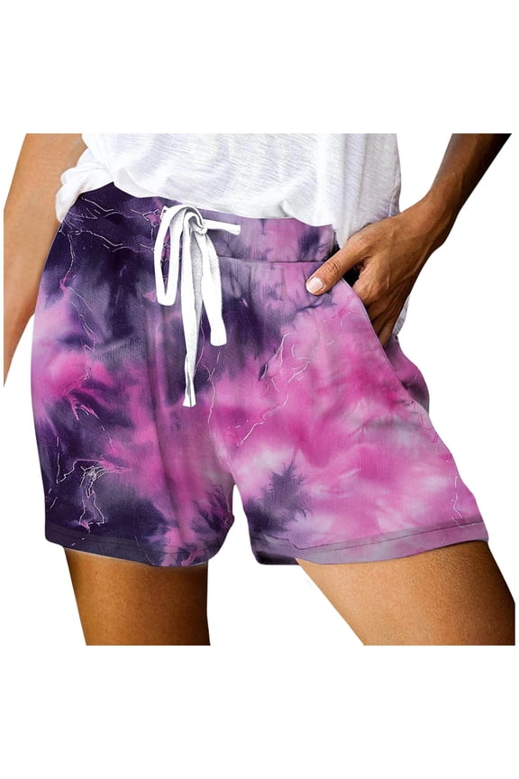 Womens Athletic Shorts All Day Comfort Printed Mesh Pocket Elastic Drawstring Waist Relaxed Workout Shorts