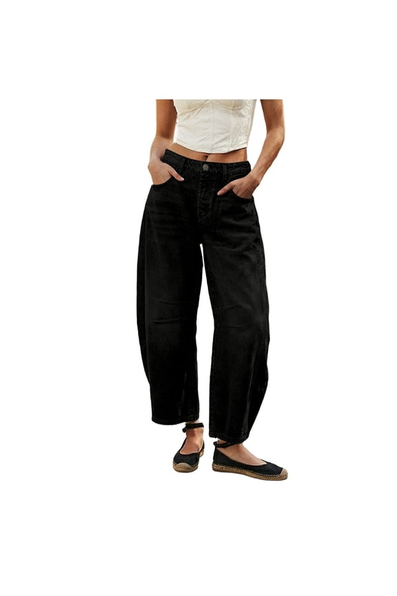 Womens Barrel Jeans Loose Fit Washed Wide Leg Denim Jeans With Pocket Comfortable Casual Streetwear Spring Fall Long Pants