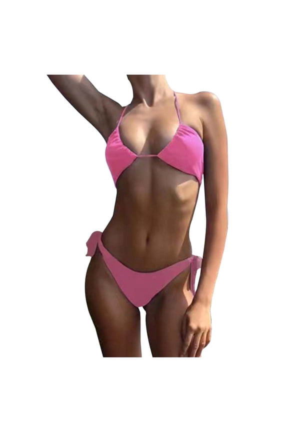 Womens Bikinis Candy Color Tie Back Breathable Lightweight Sexy Slim Fit Beach Swim Wear Comfortable Stylish Bikini Swimsuit