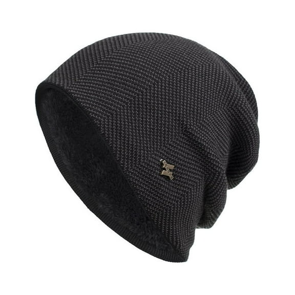 Bibifish Womens Black Herringbone Knit Beanie Hat Lined Warm Soft Hat Fall Winter Daily Casual Wear Stylish Slouchy Beanie Hats
