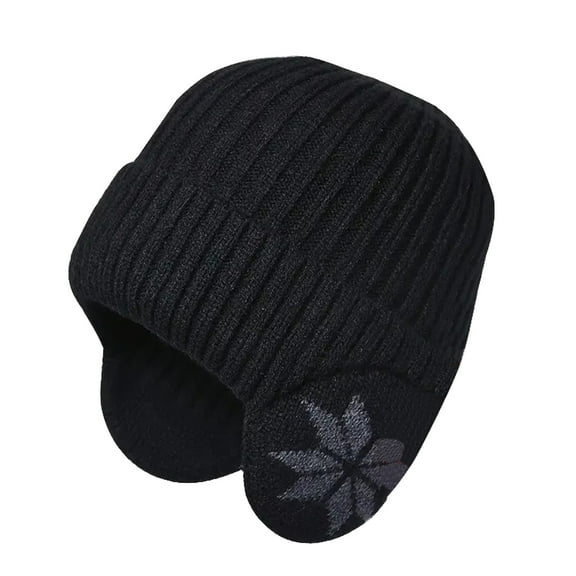 Bibifish Womens Black Ribbed Knit Trapper Hat With Snowflake Decor Soft Warm Stretchy Hat Winter Casual Outings Practical Stylish Hats